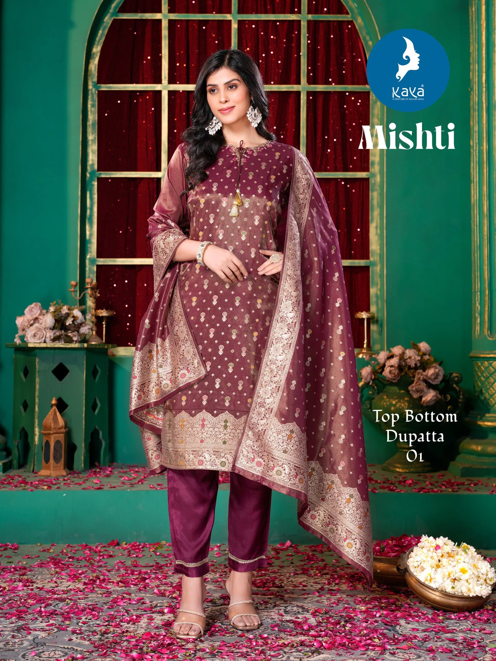 Kaya Mishti Silk Jacquard Shimmer Kurti Pant With Dupatta Collection